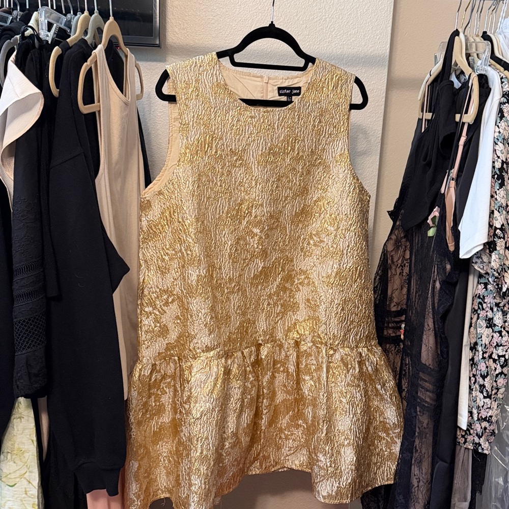 Sister Jane Metallic Gold Textured Mini Dress
